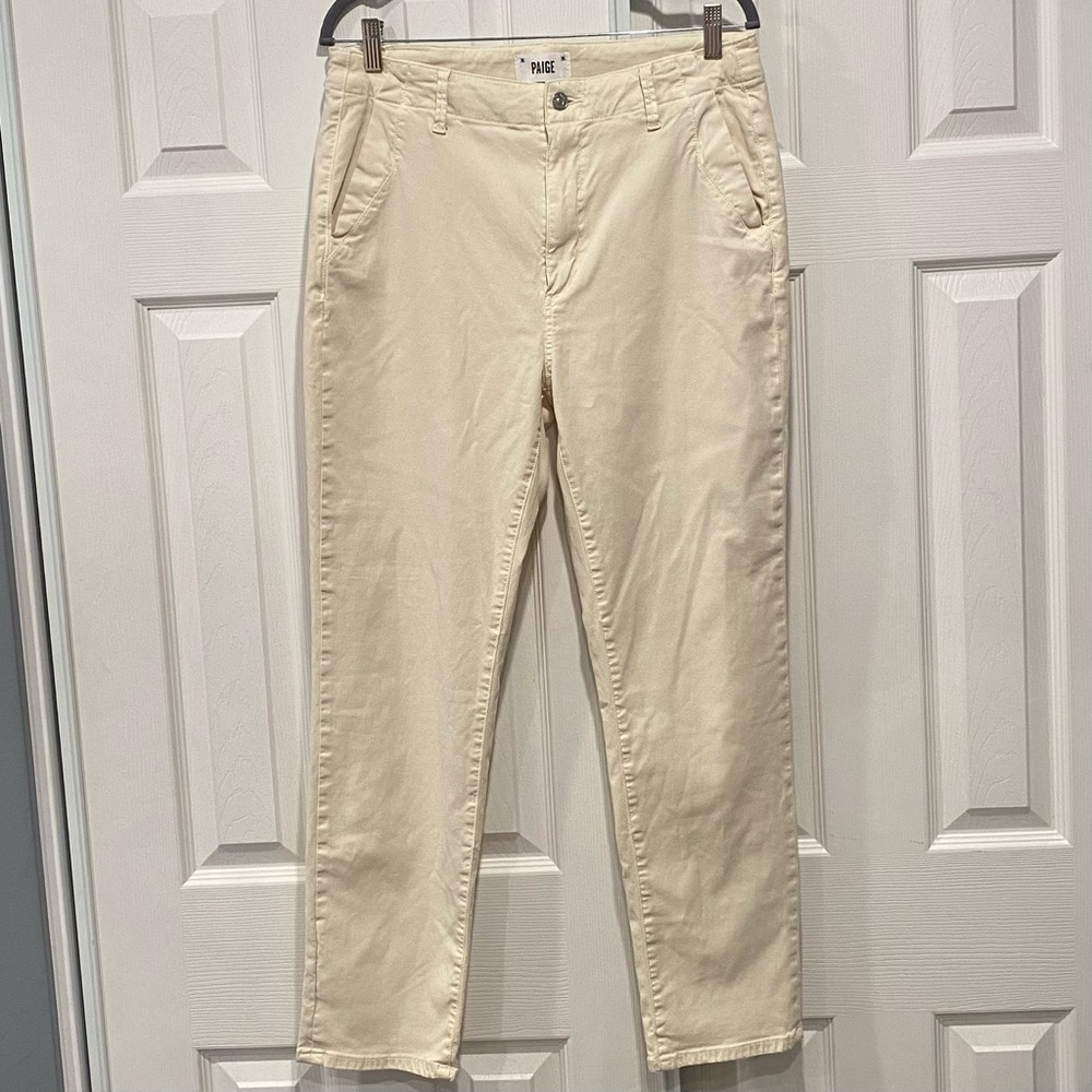 PAIGE Cream Straight Leg Pants